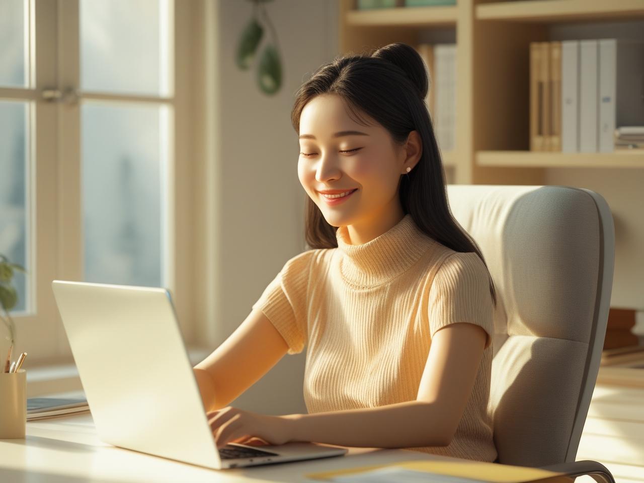 Someone happily receiving online mental health therapy from their home.