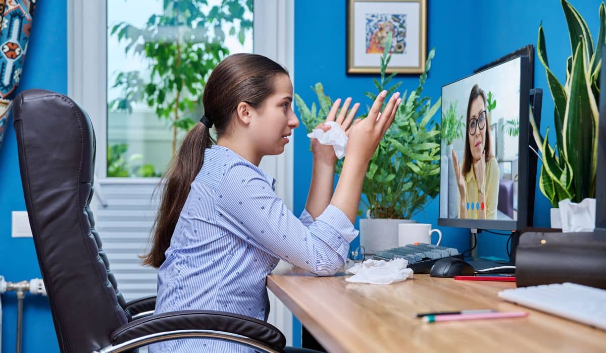 person having online therapy session