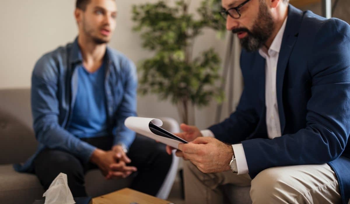 man in a therapy appointment