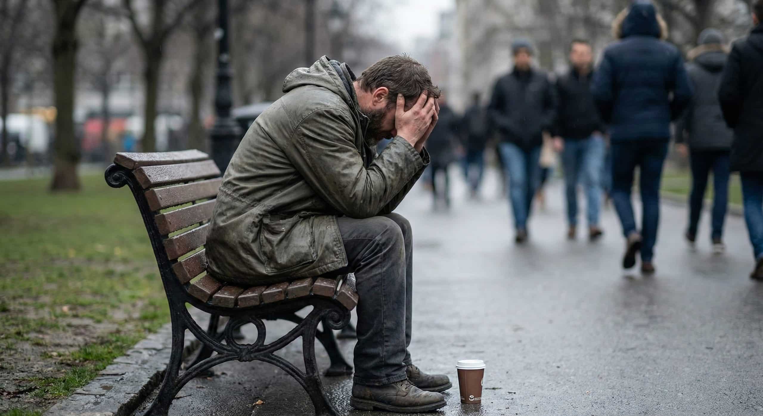 man having anxiety outside